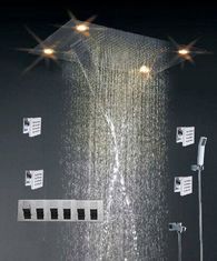 China High - End Color Changing Ceiling Mounted Rain Shower Head With Body Jet , Square Shape supplier