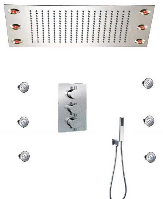 High - End Color Changing Ceiling Mounted Rain Shower Head With Body Jet , Square Shape