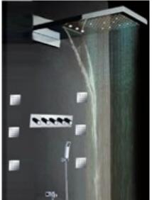 High - End Color Changing Ceiling Mounted Rain Shower Head With Body Jet , Square Shape